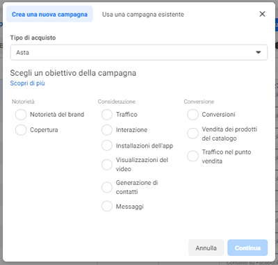 Pannello Gestione Inserzione Facebook